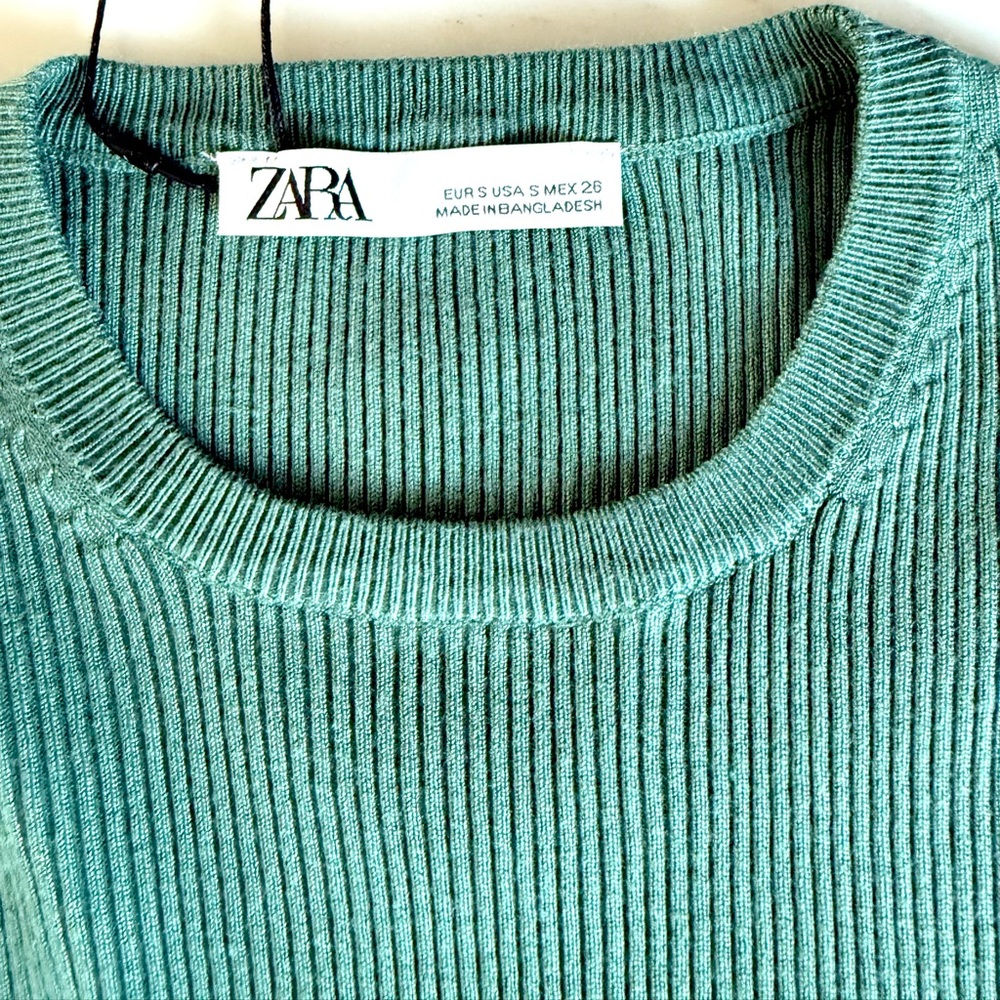 ZARA Women Ribbed Top Blouse Shirts ๐ pistachio green color Size S layer top - Picture 5 of 14